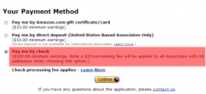 Select Amazon Associates Payment Method